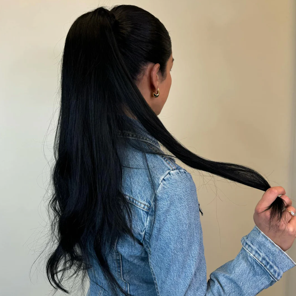#1 Espresso – ponytail extensions, i håret