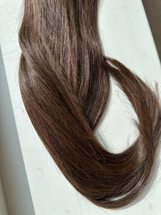 Ponytail extension 50 cm mørkebrun #2 Mochachino 100 gram ægte hår